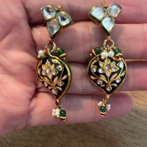 India enamel and pearl necklace and earrings.  From India. Never worn. - Picture 2 of 14